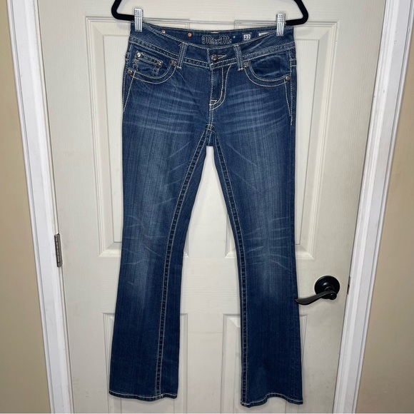 Miss Me Shine On Boot JP5645B Flap Pockets Embellished Jeans Sz 27 - Picture 1 of 8